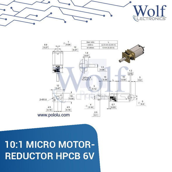 10:1 Micro Motor Reductor HPCB 6V Pololu