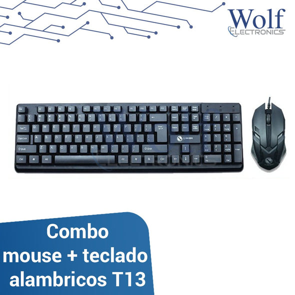 Combo mouse + teclado alambricos T13