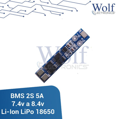 BMS 2S 5A 7.4v a 8.4v Li-Ion LiPo 18650