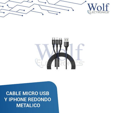 CABLE MICRO USB Y IPHONE REDONDO METALICO