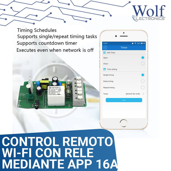 Rele 16A con comunicación WI-FI control desde APP