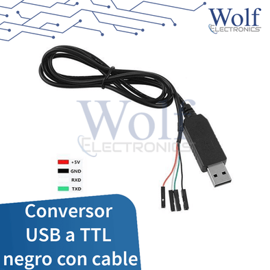 Conversor USB a TTL negro con cable