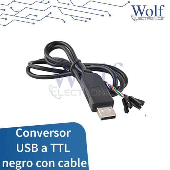 Conversor USB a TTL negro con cable