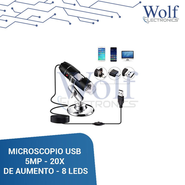 MICROSCOPIO USB 5MP - 20X DE AUMENTO - 8 LEDS