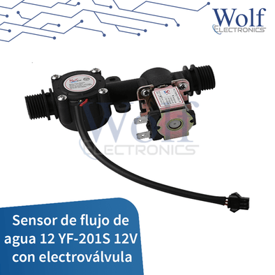Sensor de flujo de agua 1/2" YF-201S 12V con electrovalvula